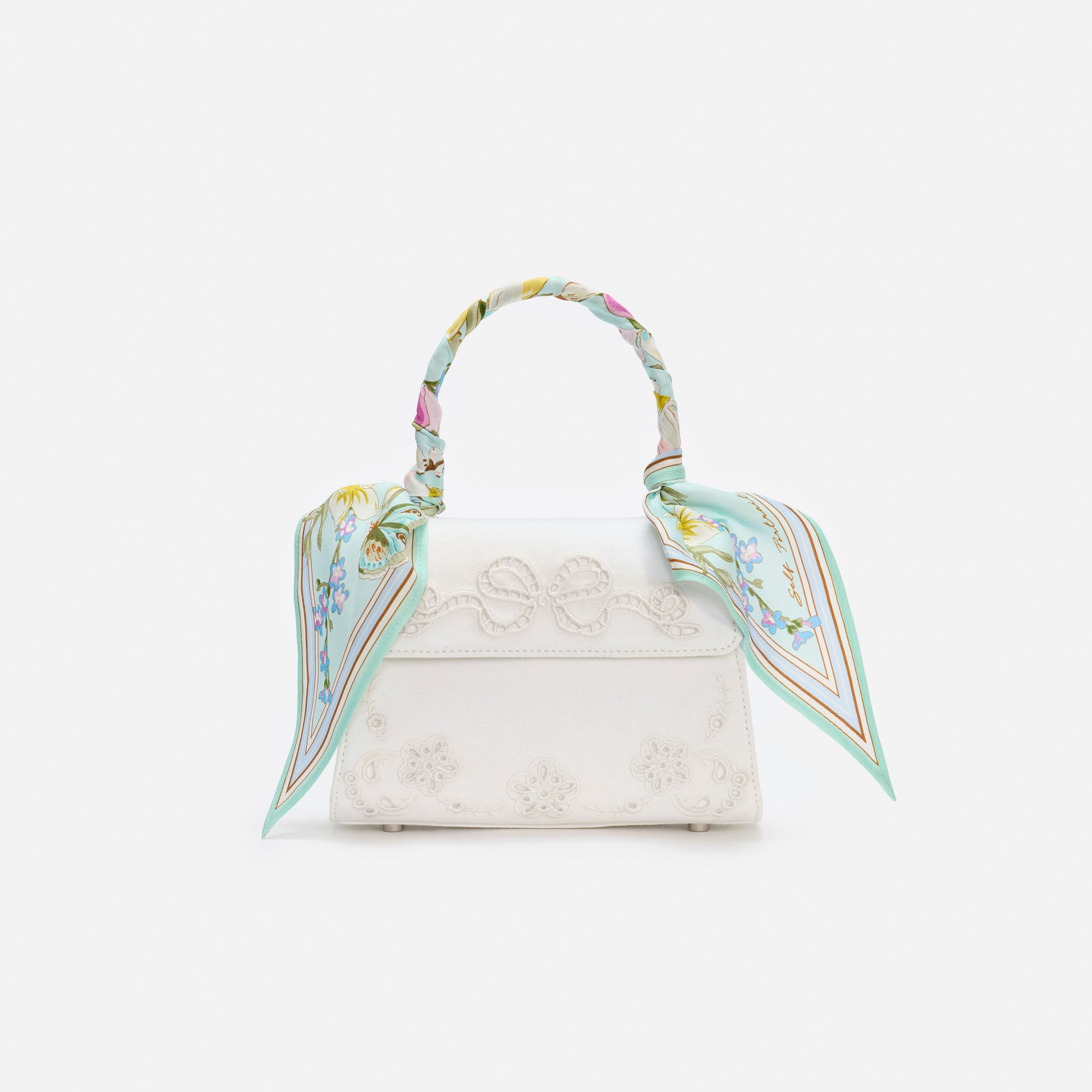 Cream Linen Mint Floral Mini Bag