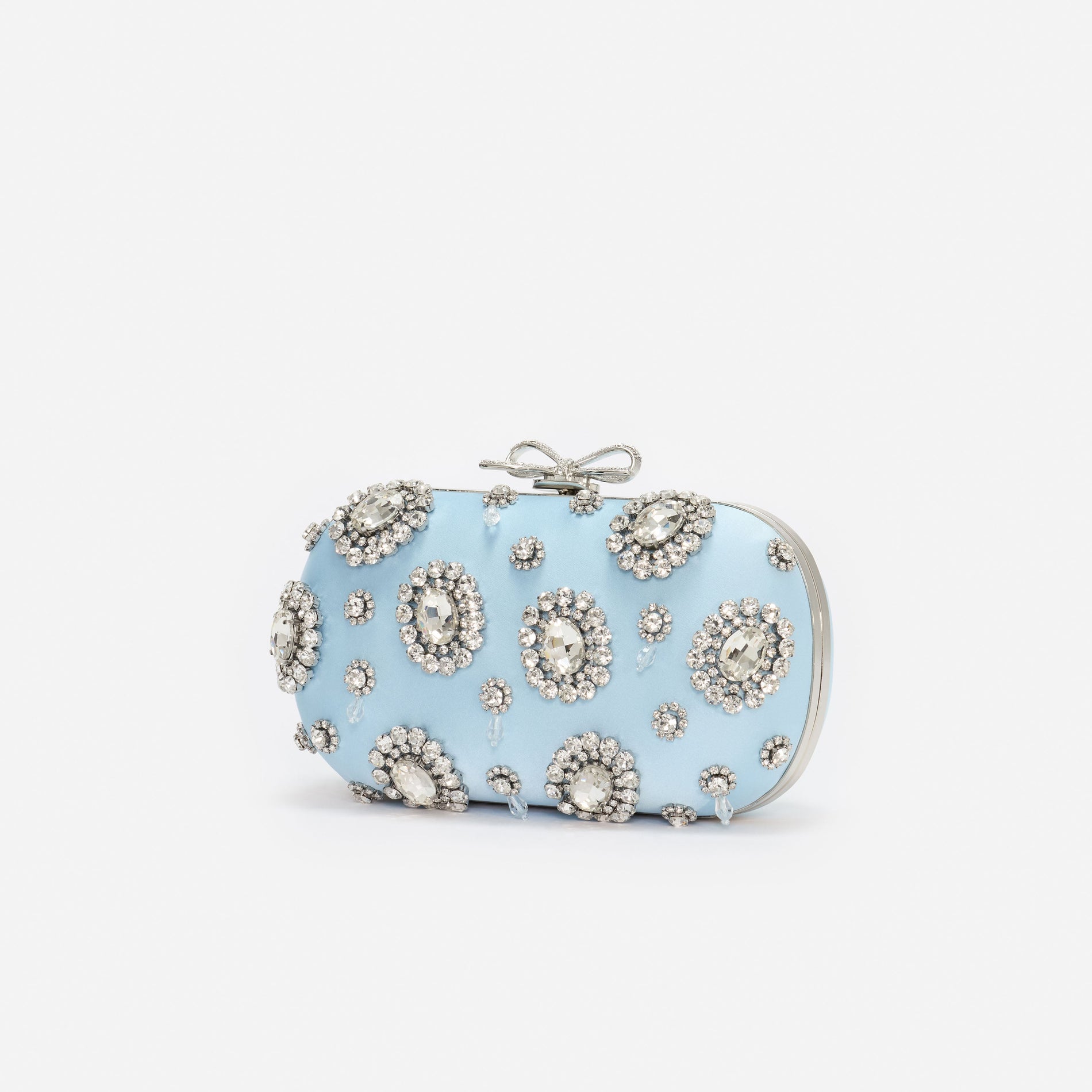 Blue Satin Multi Crystal Clutch Bag