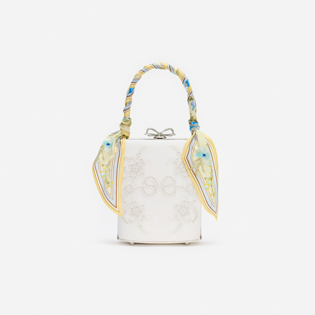 Cream Linen Yellow Floral Mini Bow Bag