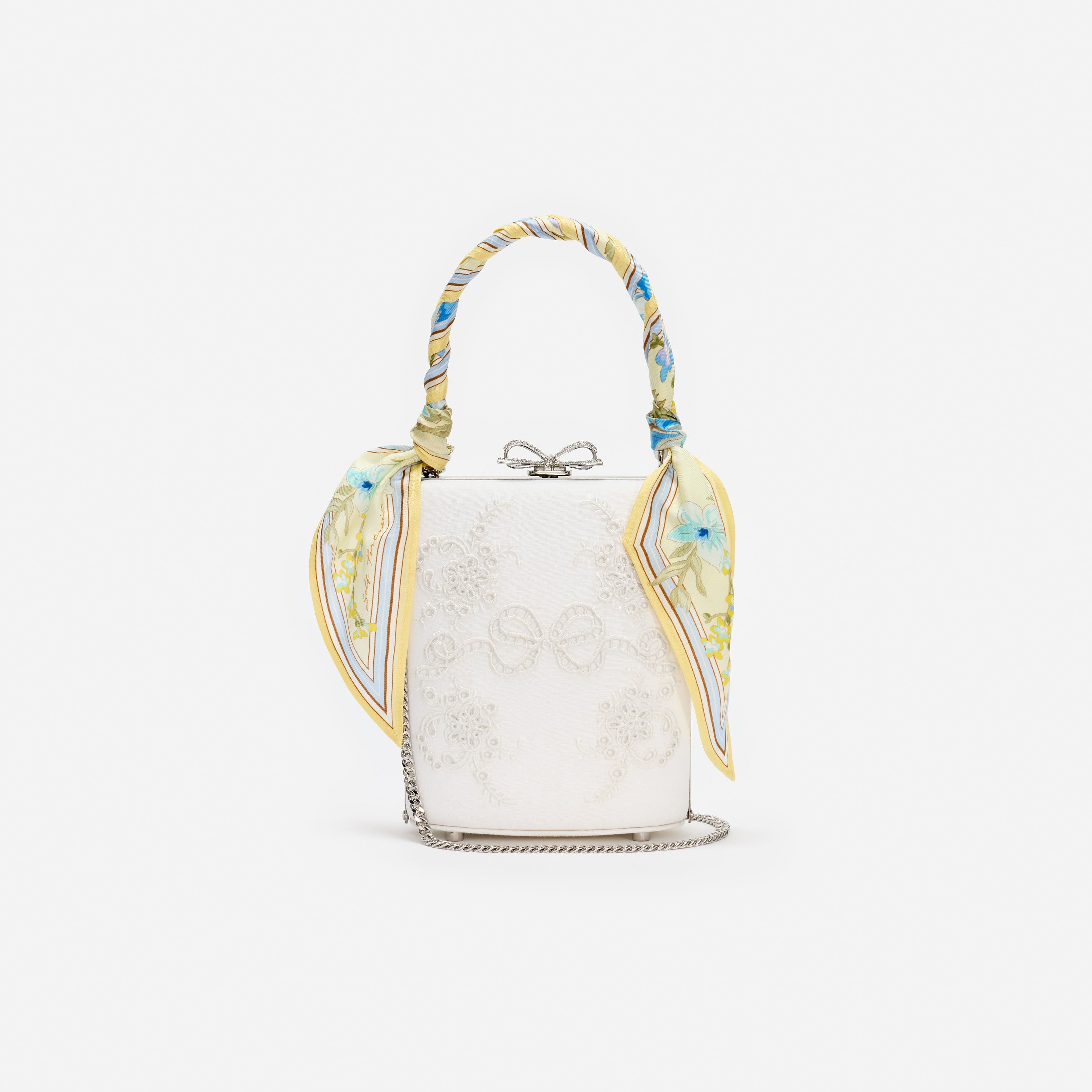 Cream Linen Yellow Floral Mini Bow Bag