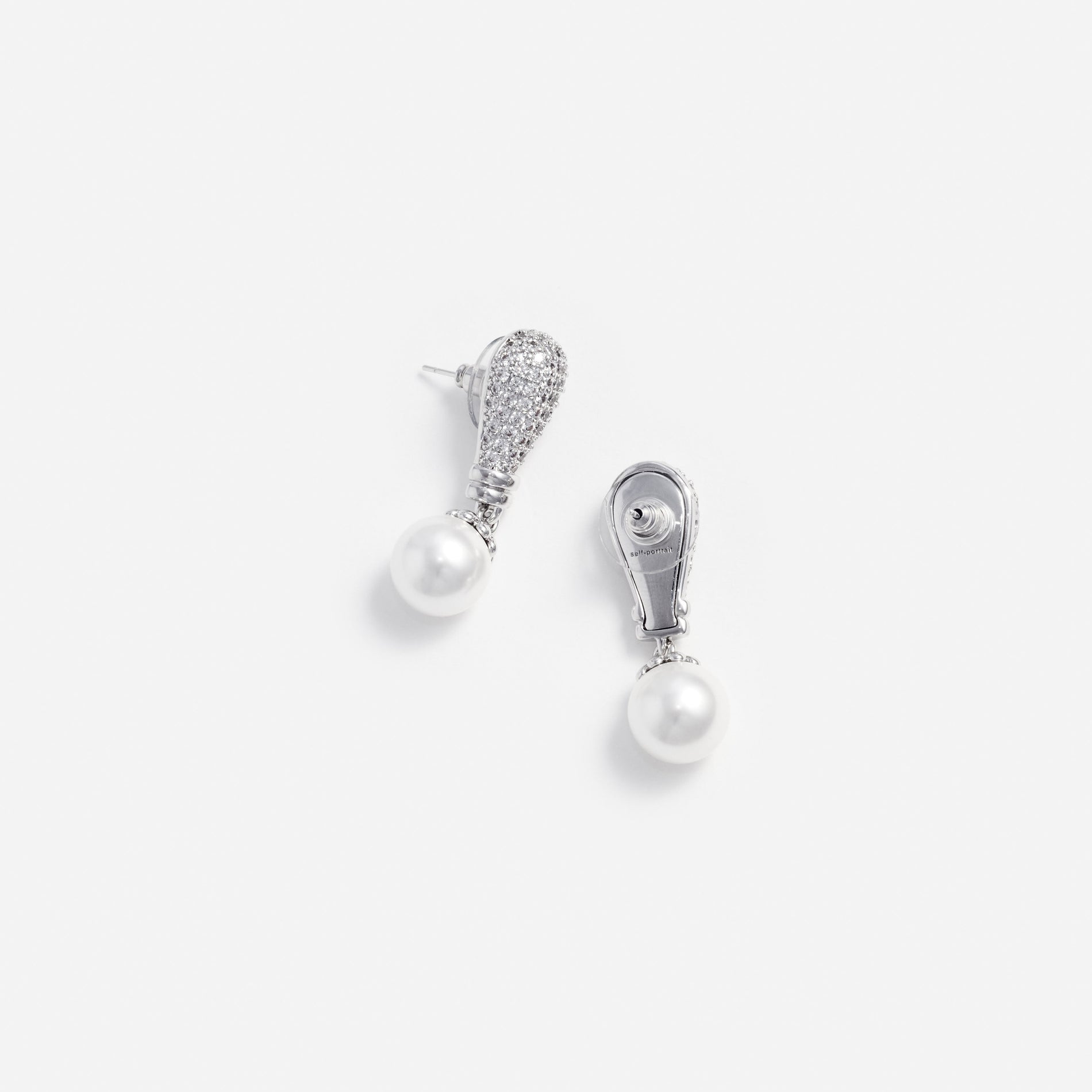 Silver Crystal Pearl Drop Earrings