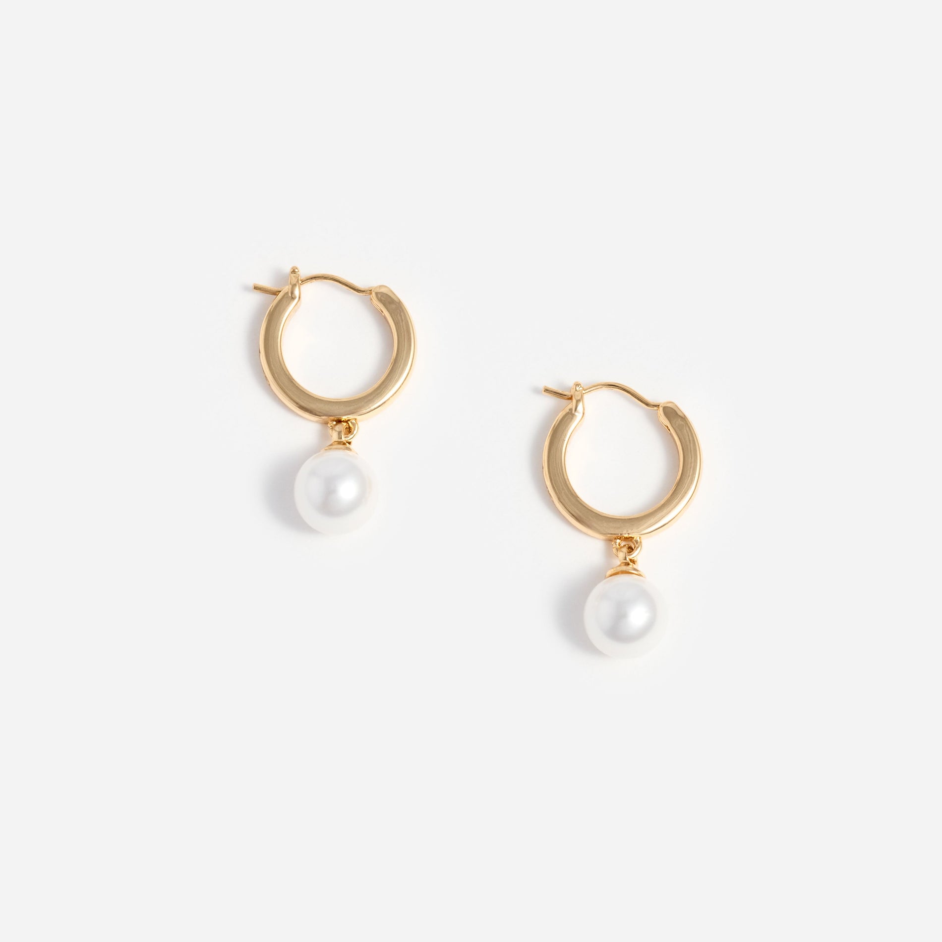 Gold Pearl Drop Hoop Earrings