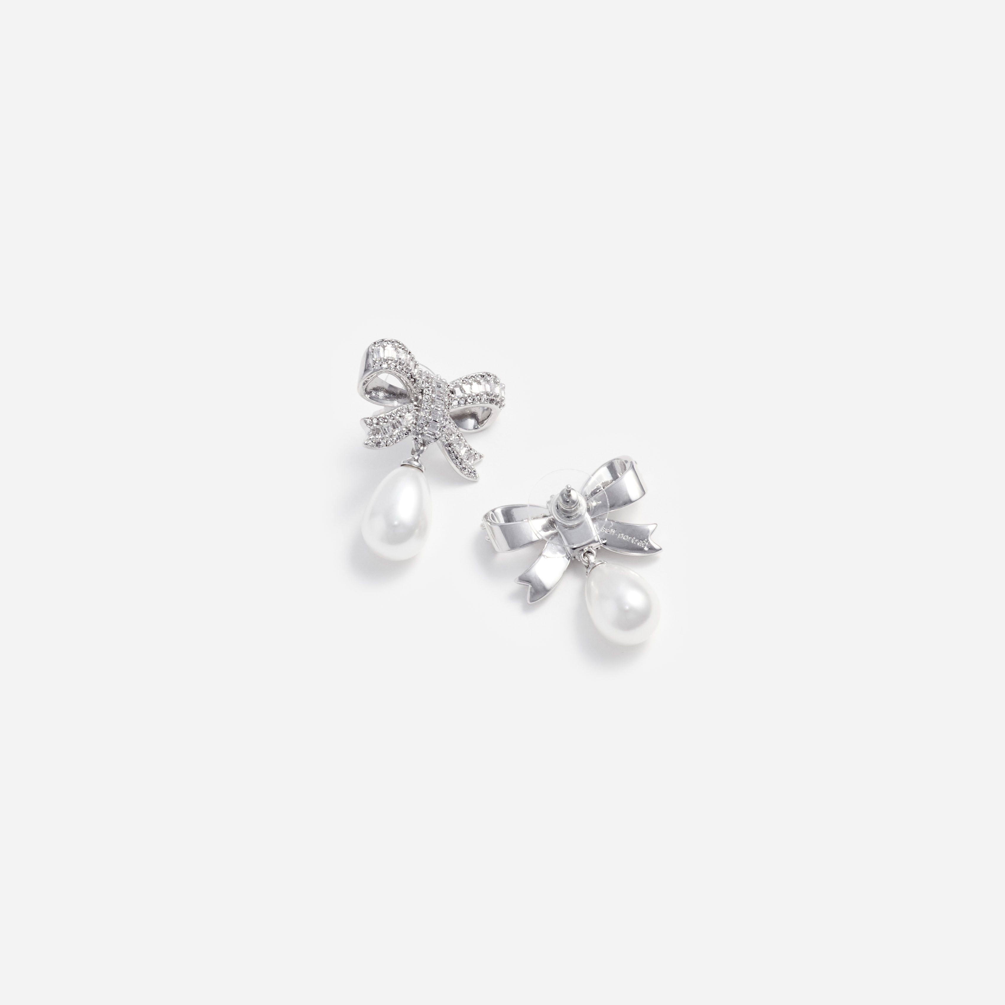Crystal Bow Pearl Droplet Earrings