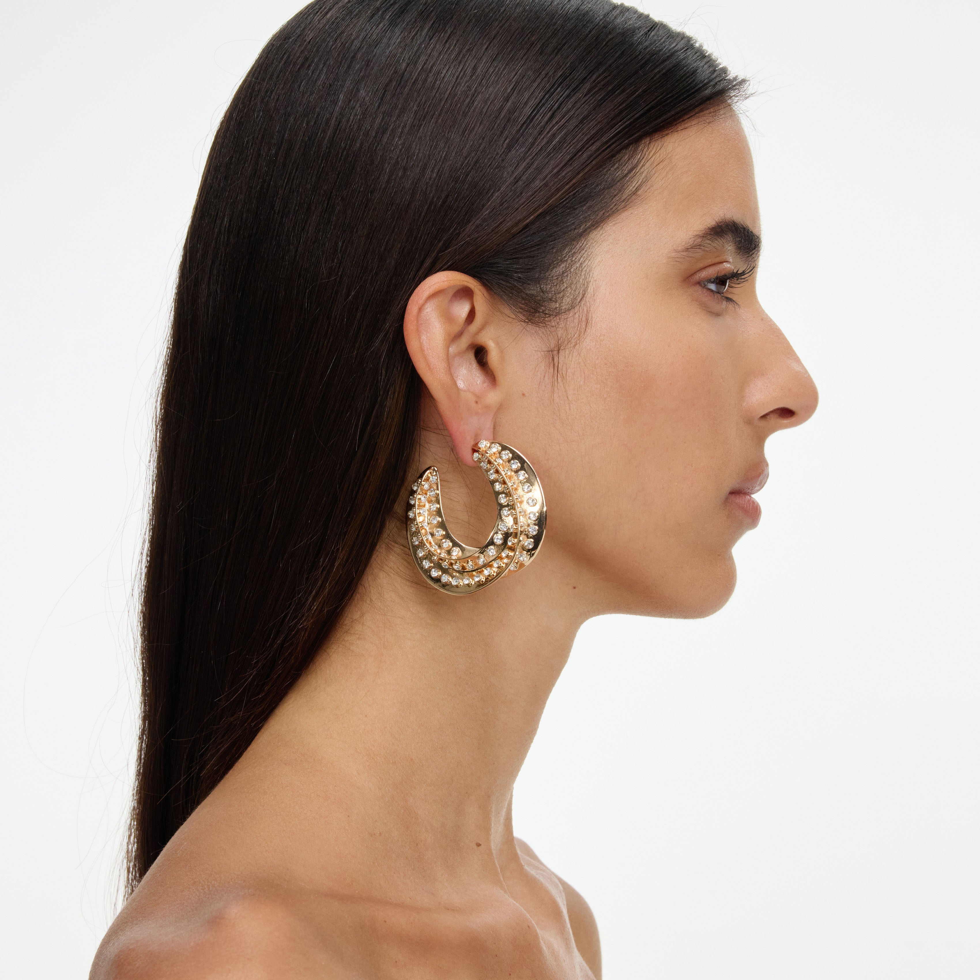 Crystal Gold Twisted Hoop Earrings