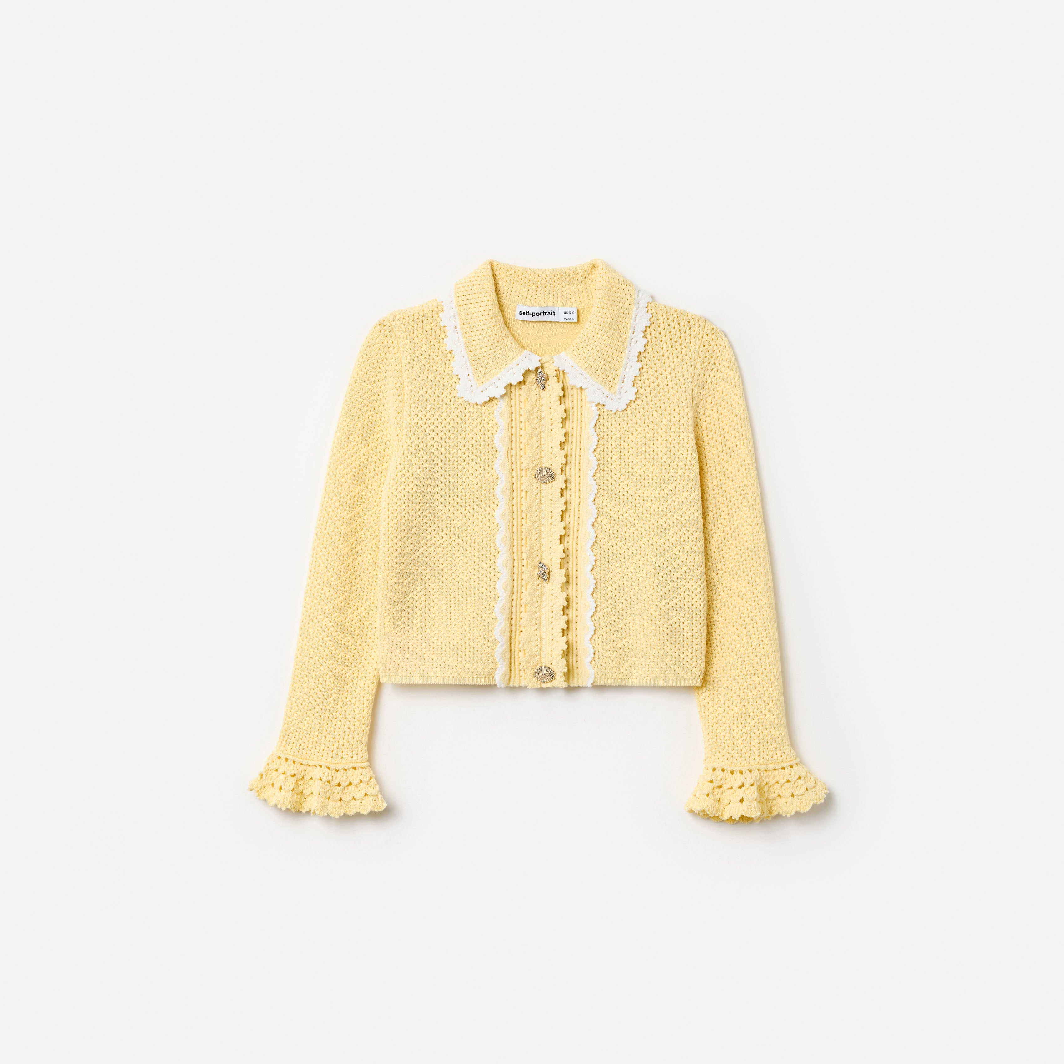 Yellow Pointelle  Frill Cardigan