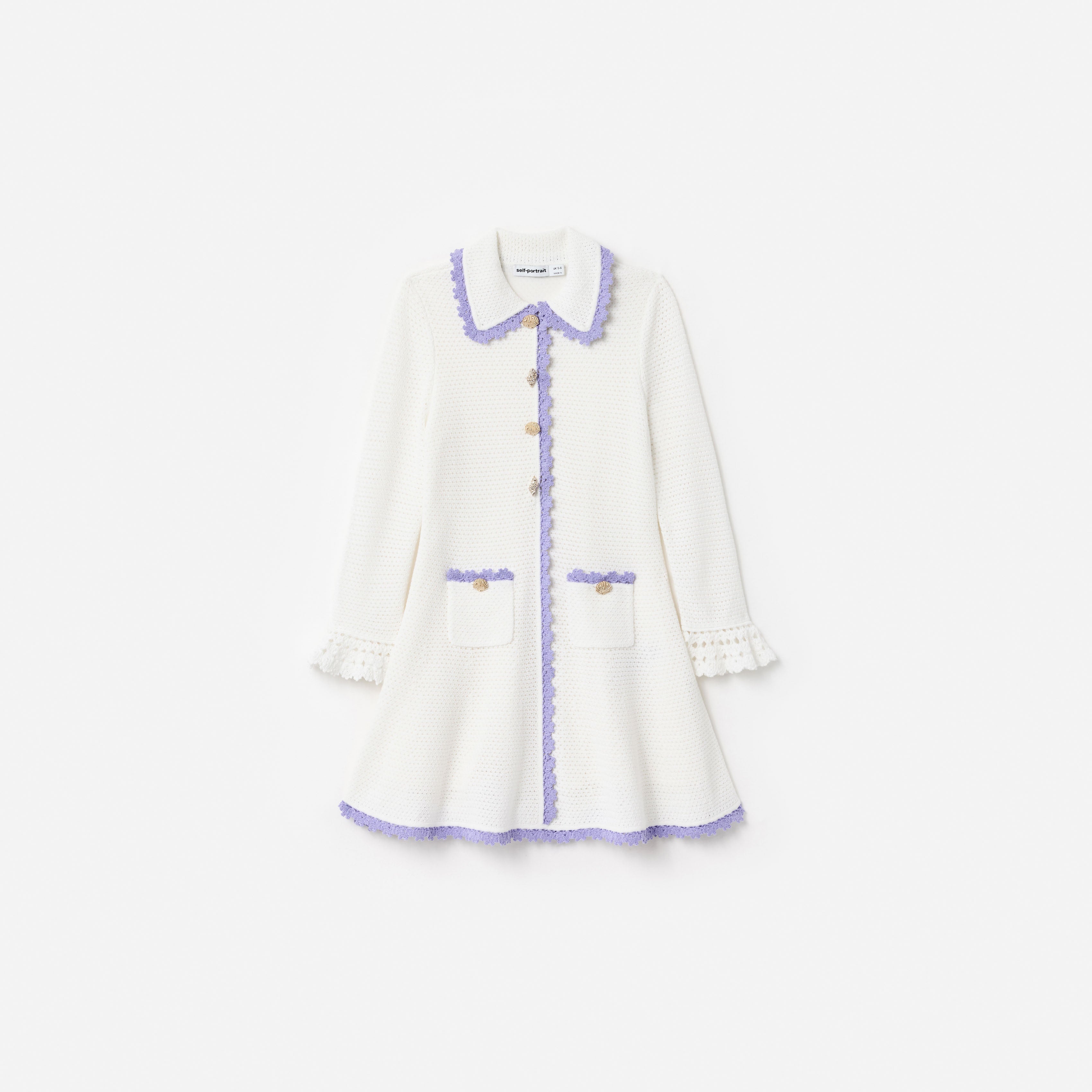 Cream Contrast Trim Pointelle Knit Dress