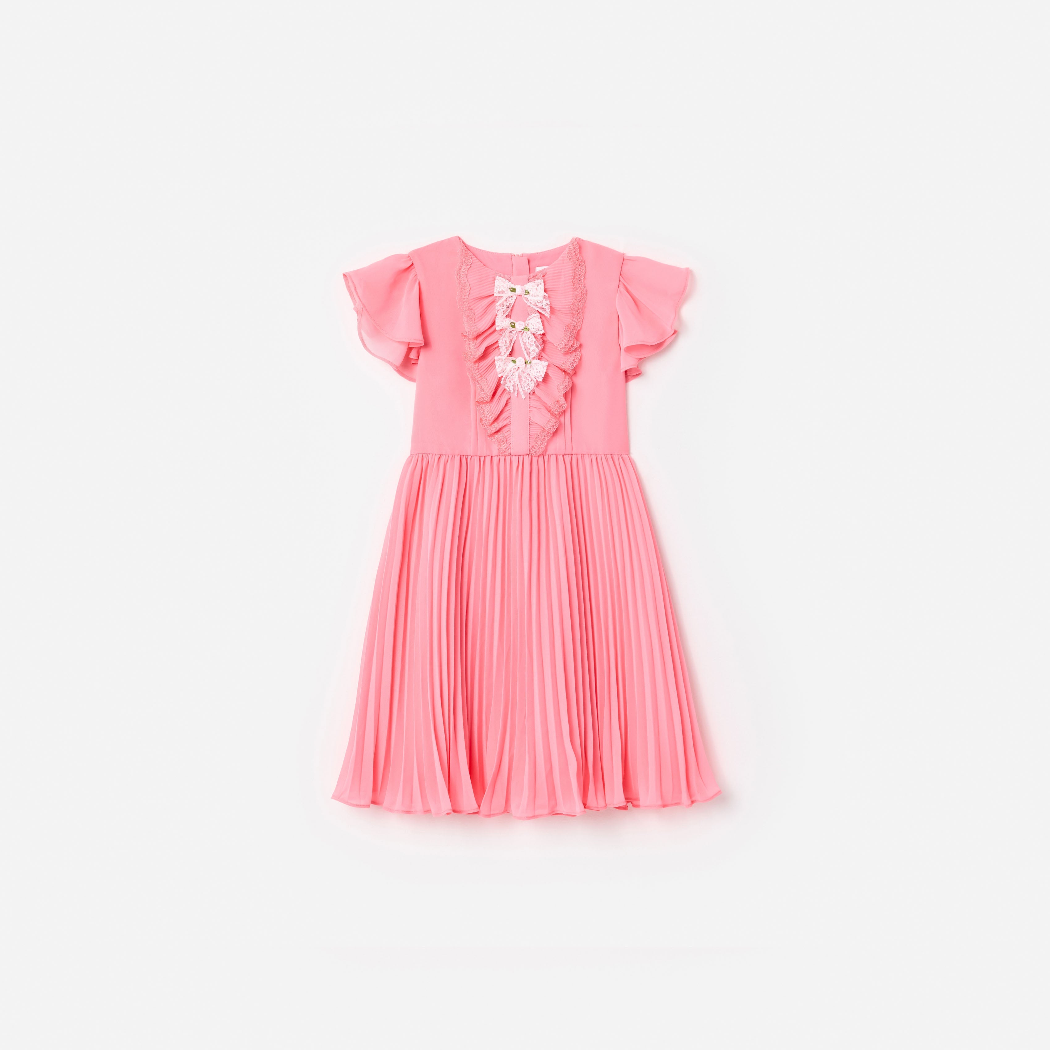 Pink Chiffon Lace Trim Dress