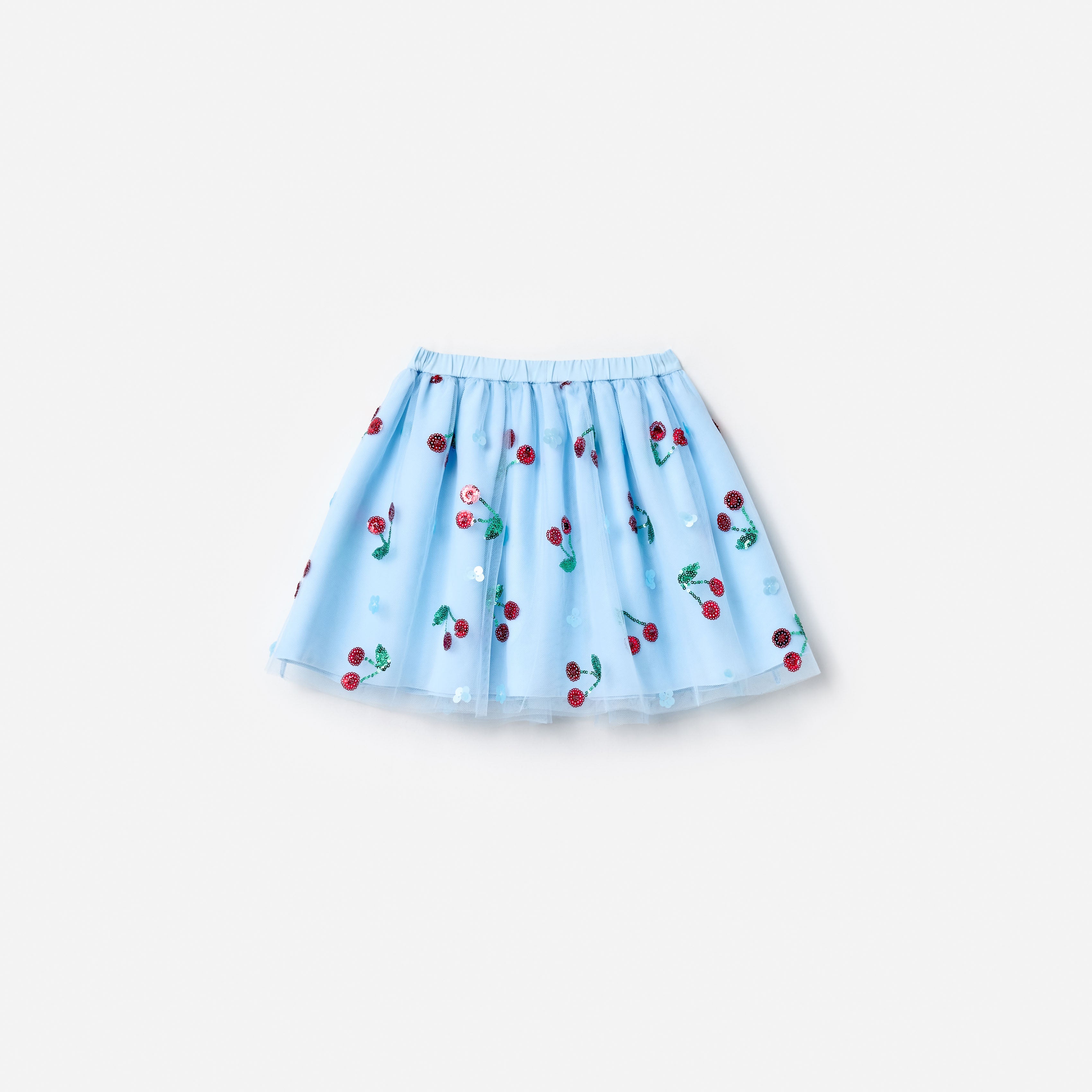 Blue Cherry Sequin Mesh Skirt