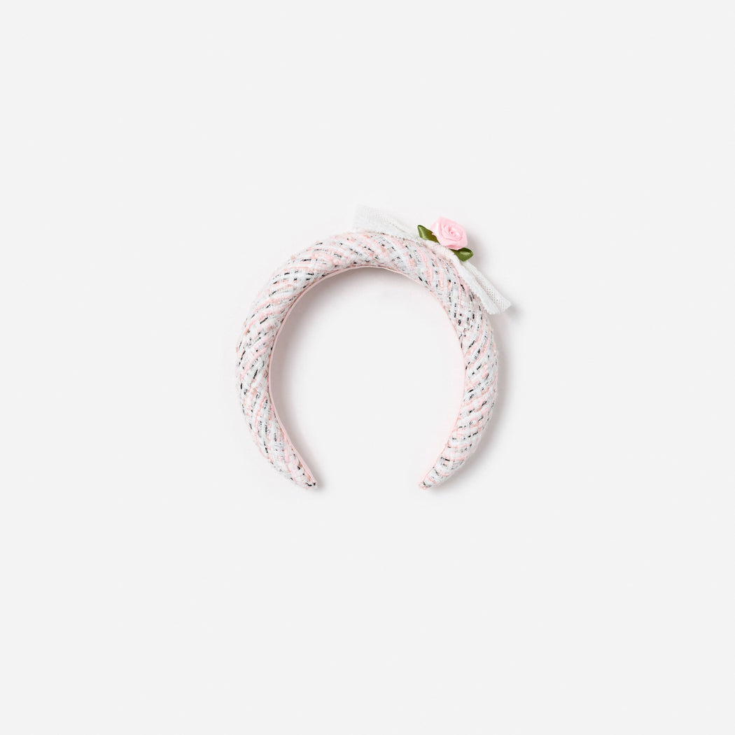 Pink Boucle Lace Bow Head Band