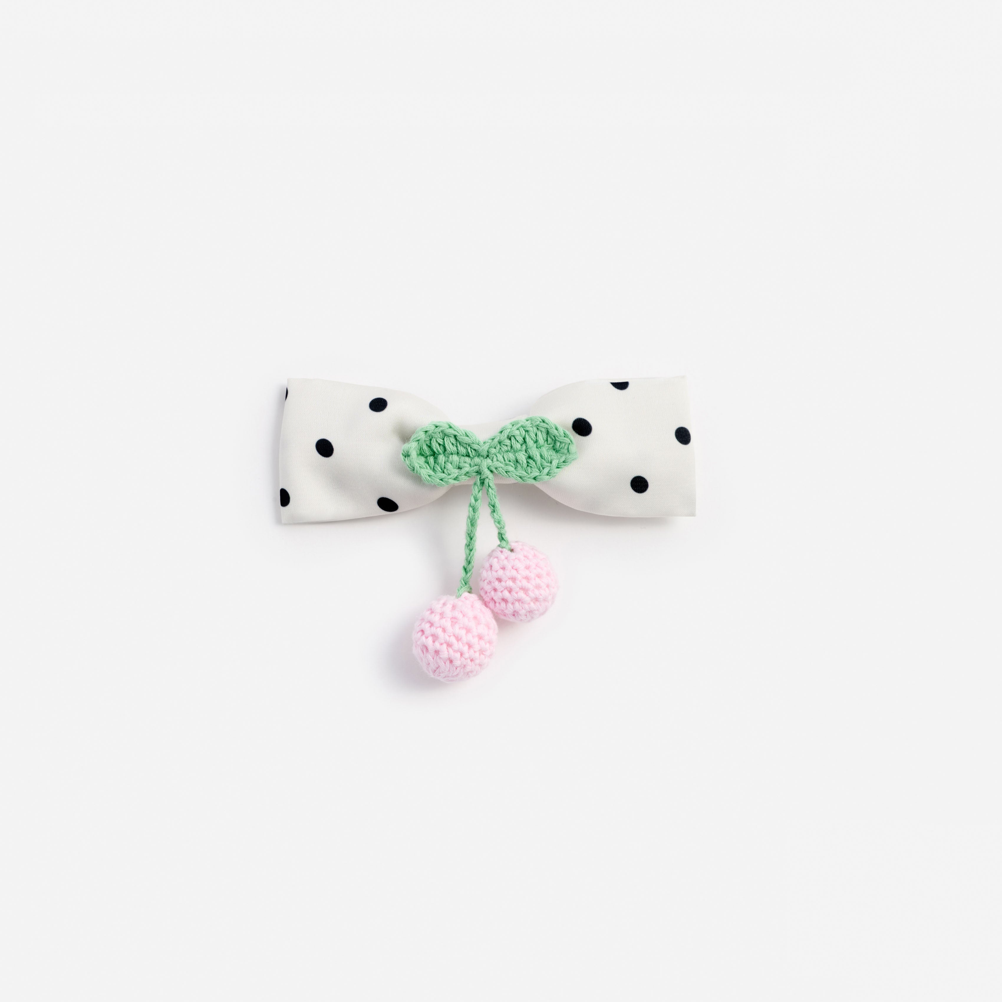 Cream Polka Dot Cherry Motif Hair Clip