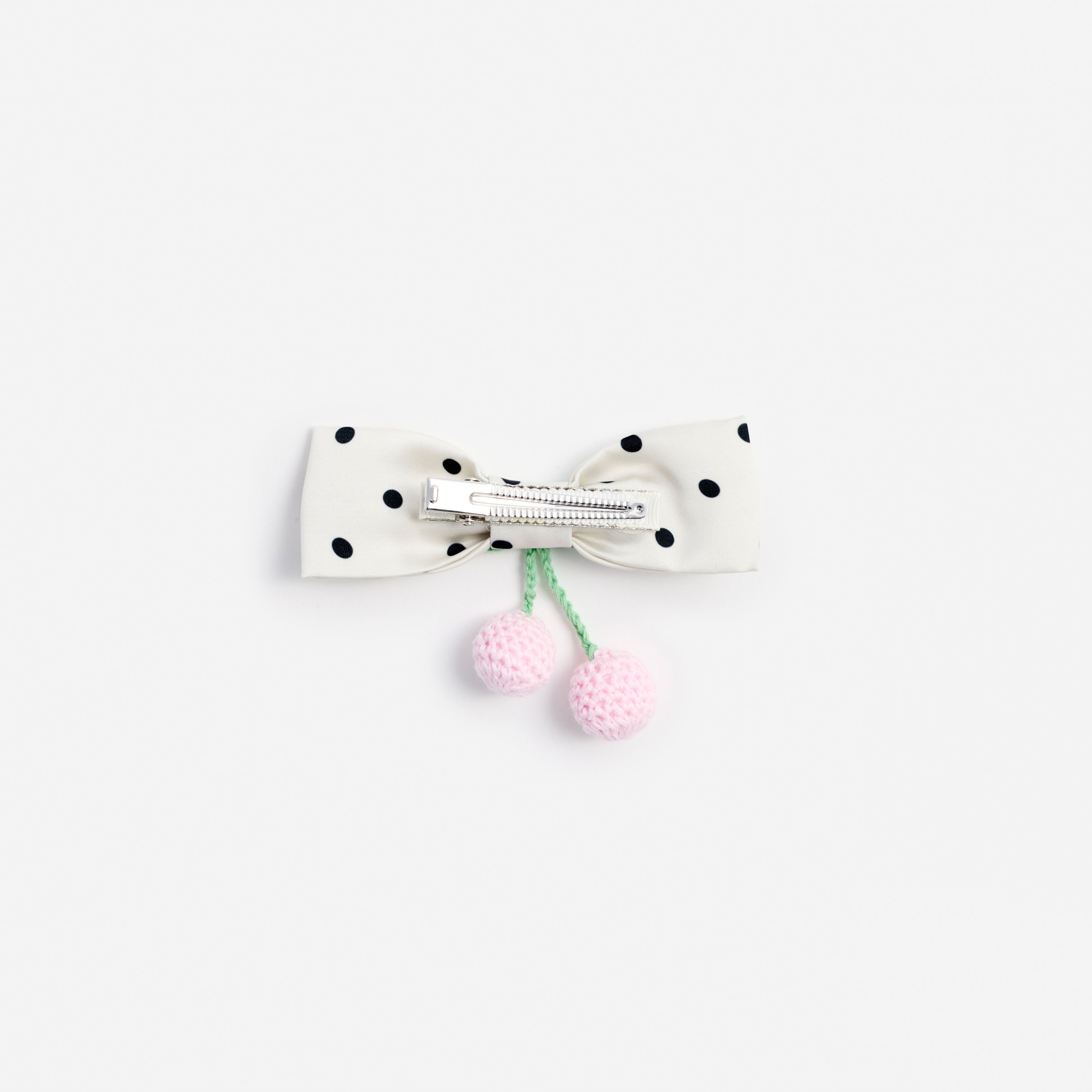 Cream Polka Dot Cherry Motif Hair Clip