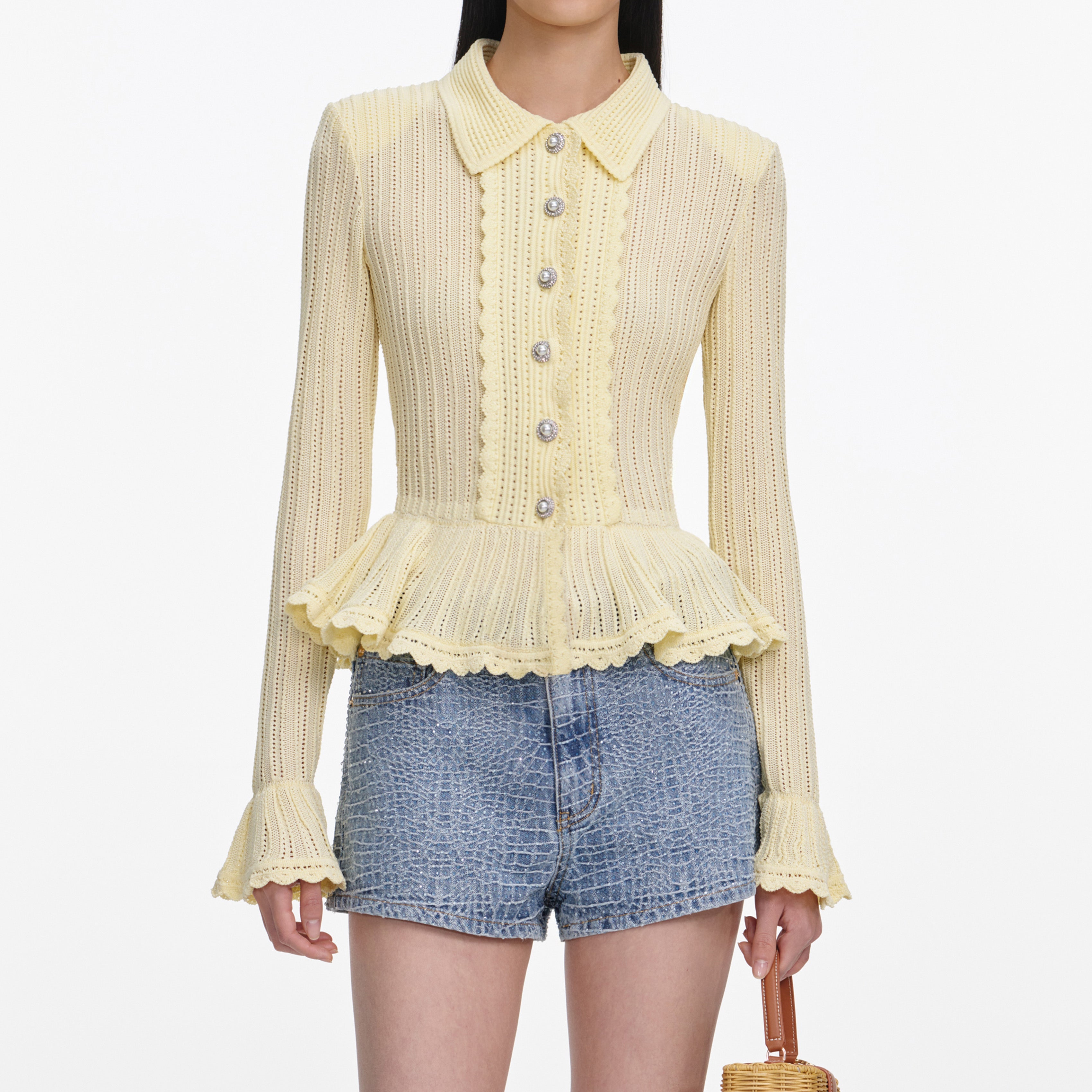 Rhinestone Croc Effect Denim Shorts