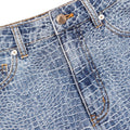 Rhinestone Croc Effect Denim Shorts
