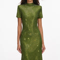 Olive Rhinestone Mesh Midi Dress