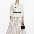 Cream 3D Flower Polka Dot Midi Dress