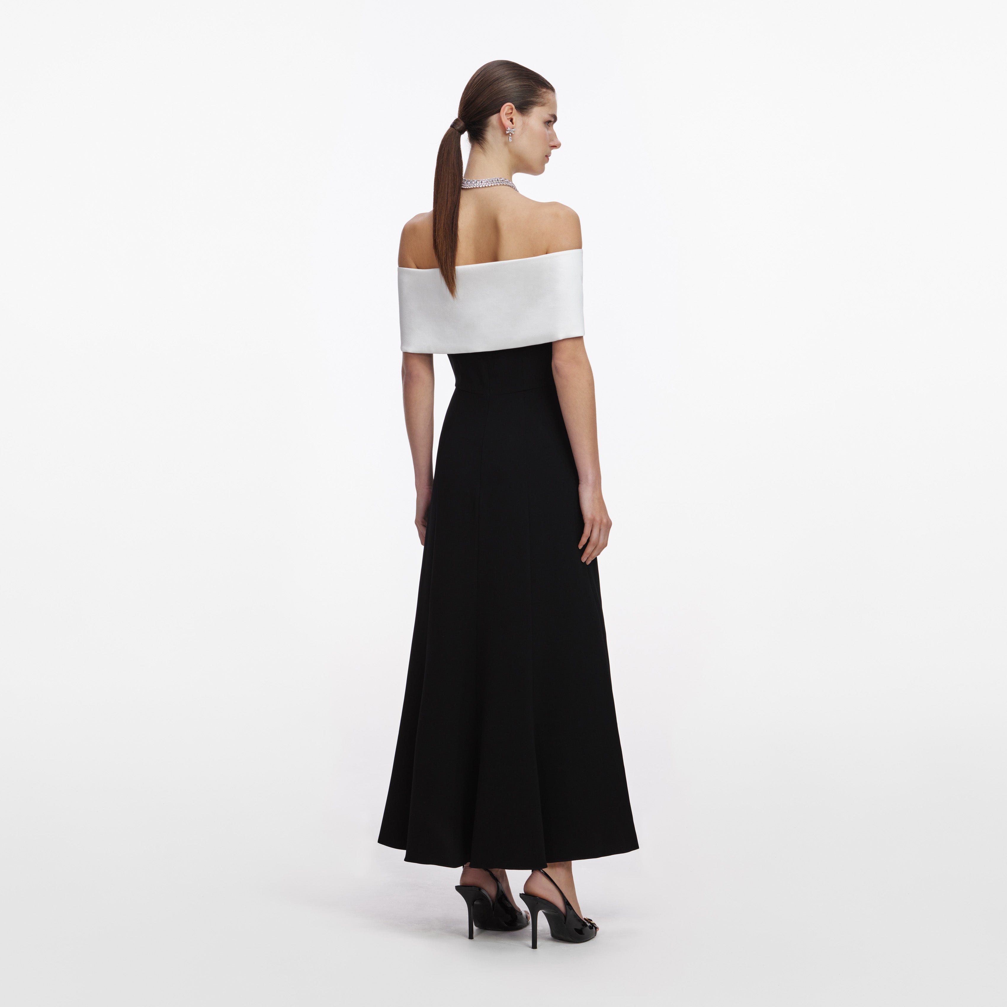 Black Crepe Flower Midi Dress