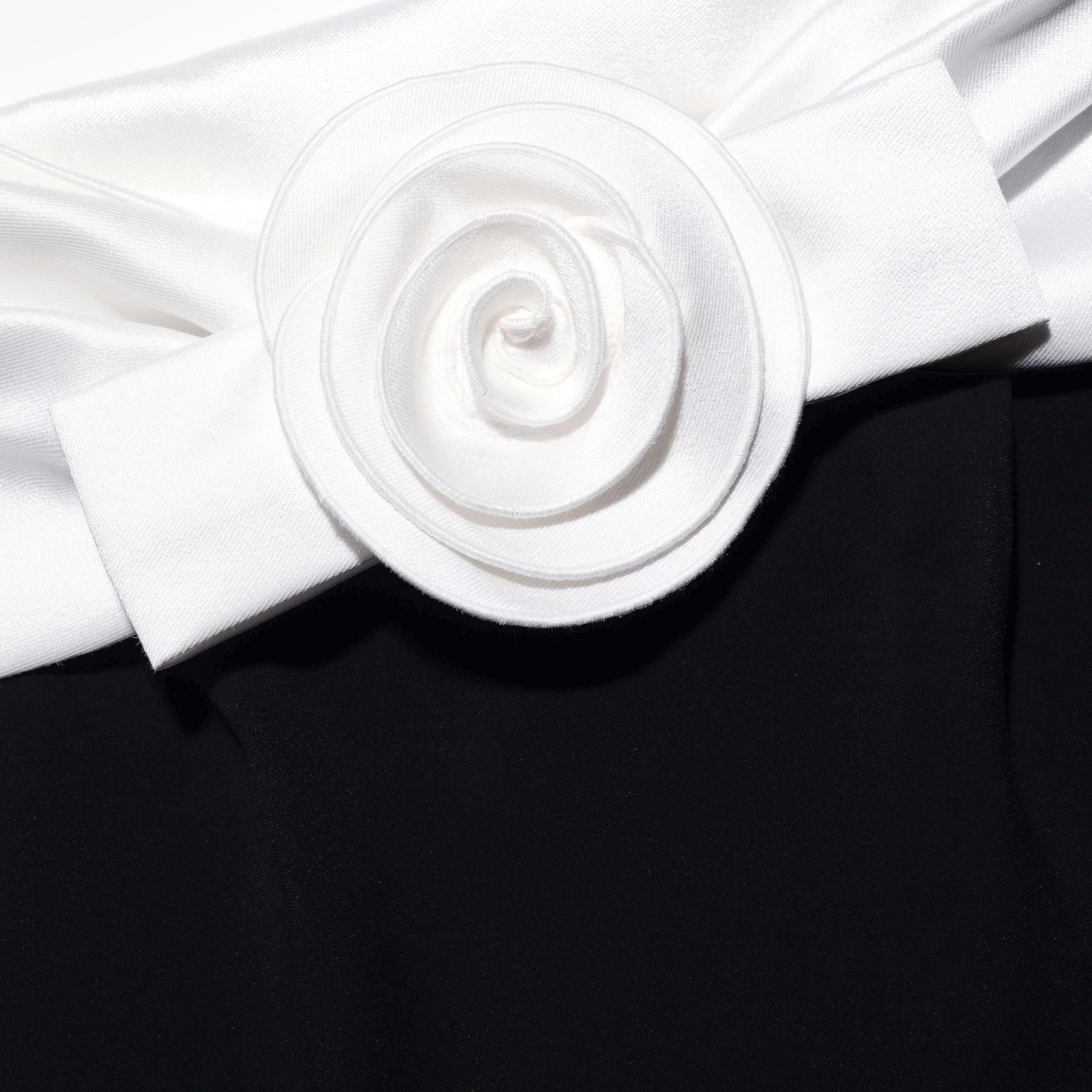 Black Crepe Flower Midi Dress