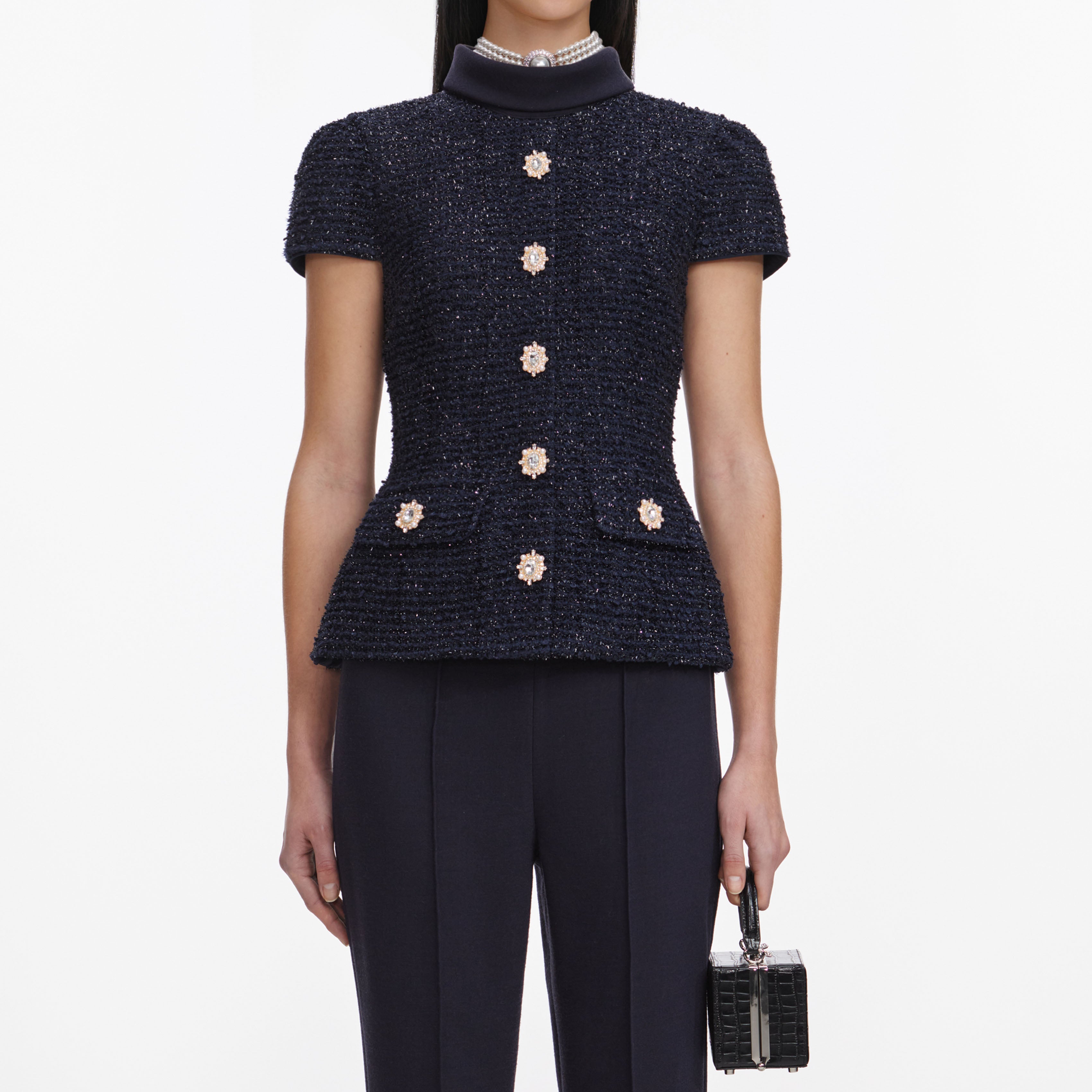 Navy Metallic Boucle Jumpsuit