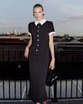 Black Crepe Contrast Midi Dress