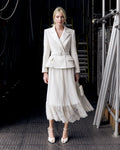 Cream Tailored Bouclé And Chiffon Midi Dress
