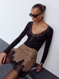 Brown Crystal Chainmail Mini Skirt