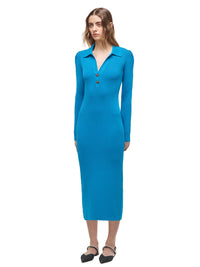 Vivid Blue Ribbed Knit Midi Dress