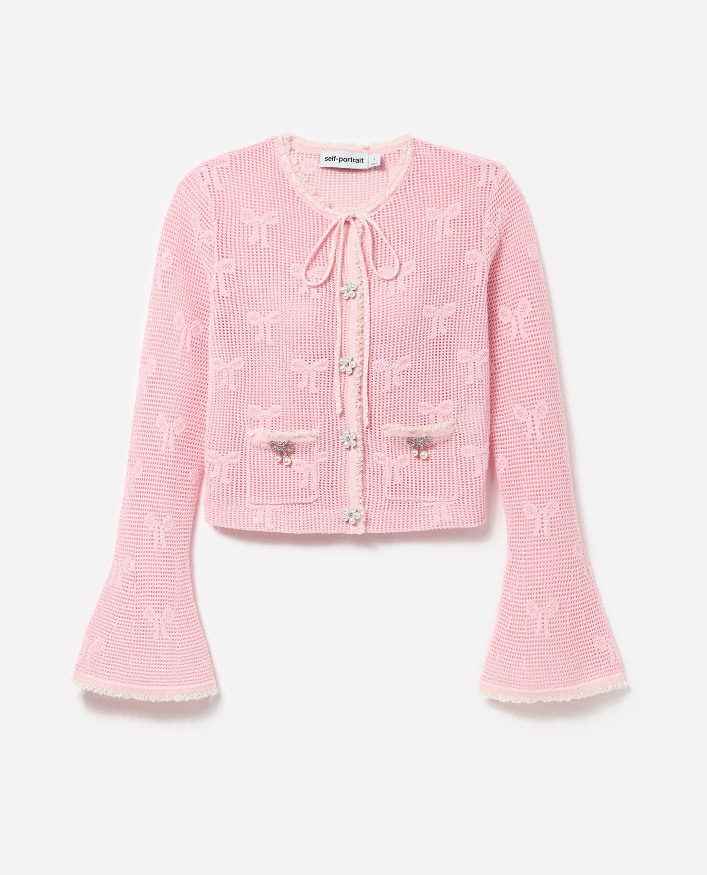 Pink Bow Crochet Cardigan