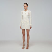 Ivory Inserted Lace Ribbed Knit Buttoned Dress