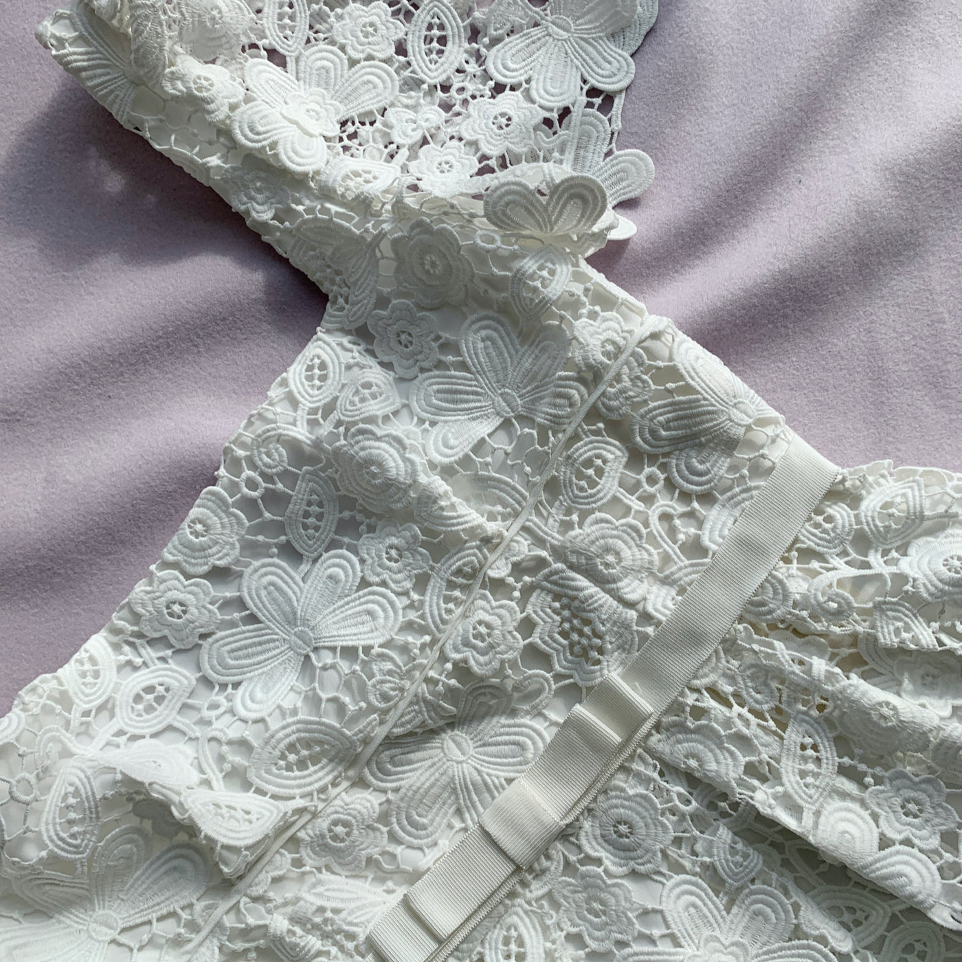 White Guipure Floral Lace Mini Dress