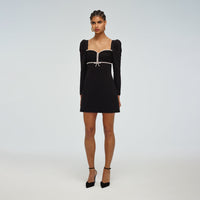 Black Crepe Diamanté Mini Dress