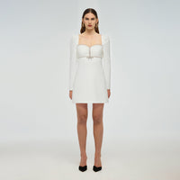 White Crepe Diamante Mini Dress