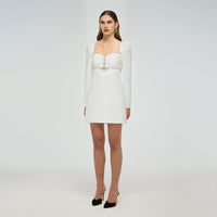 White Crepe Diamante Mini Dress