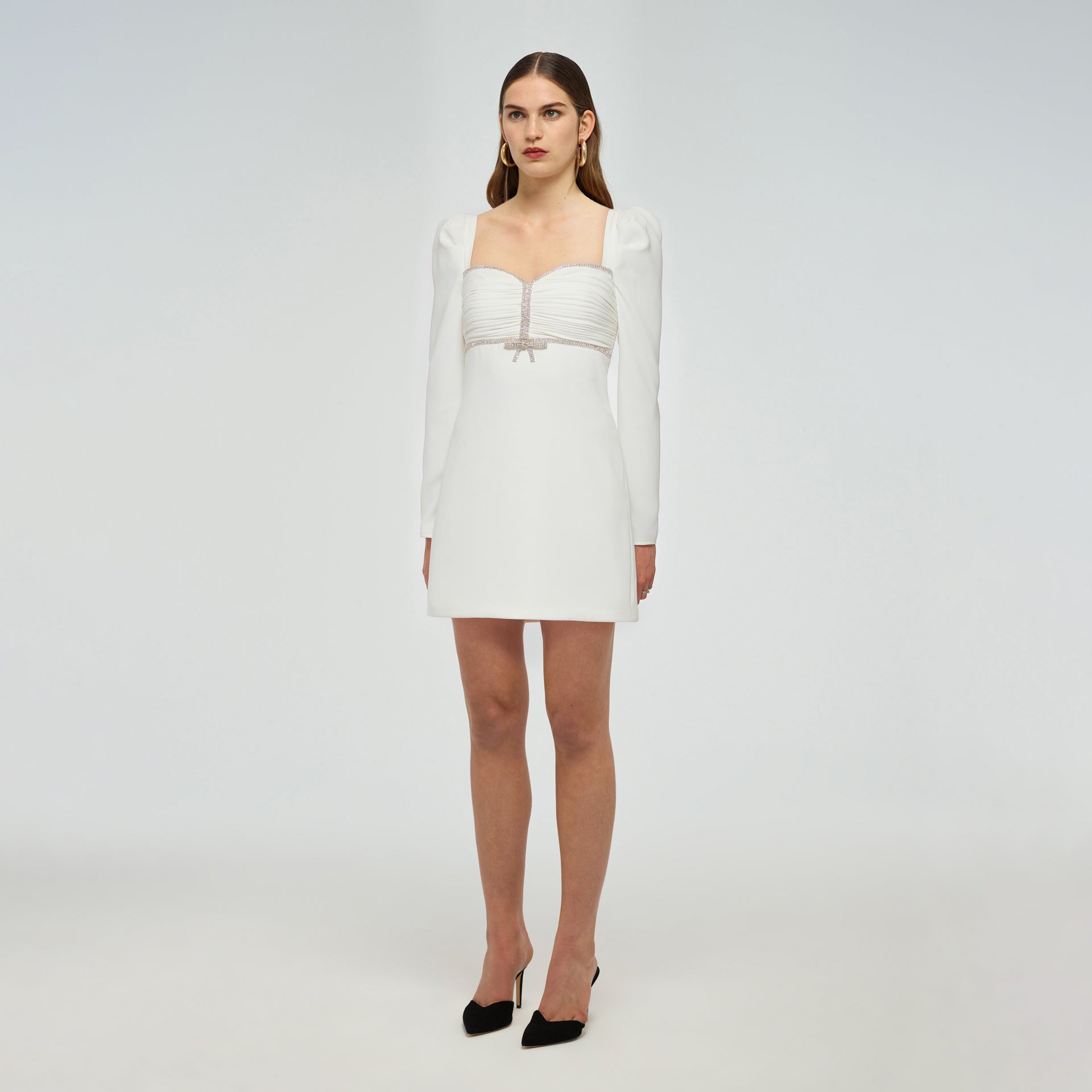 White Crepe Diamante Mini Dress