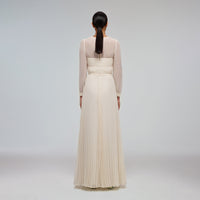 Ivory Chiffon Pleated Maxi Dress