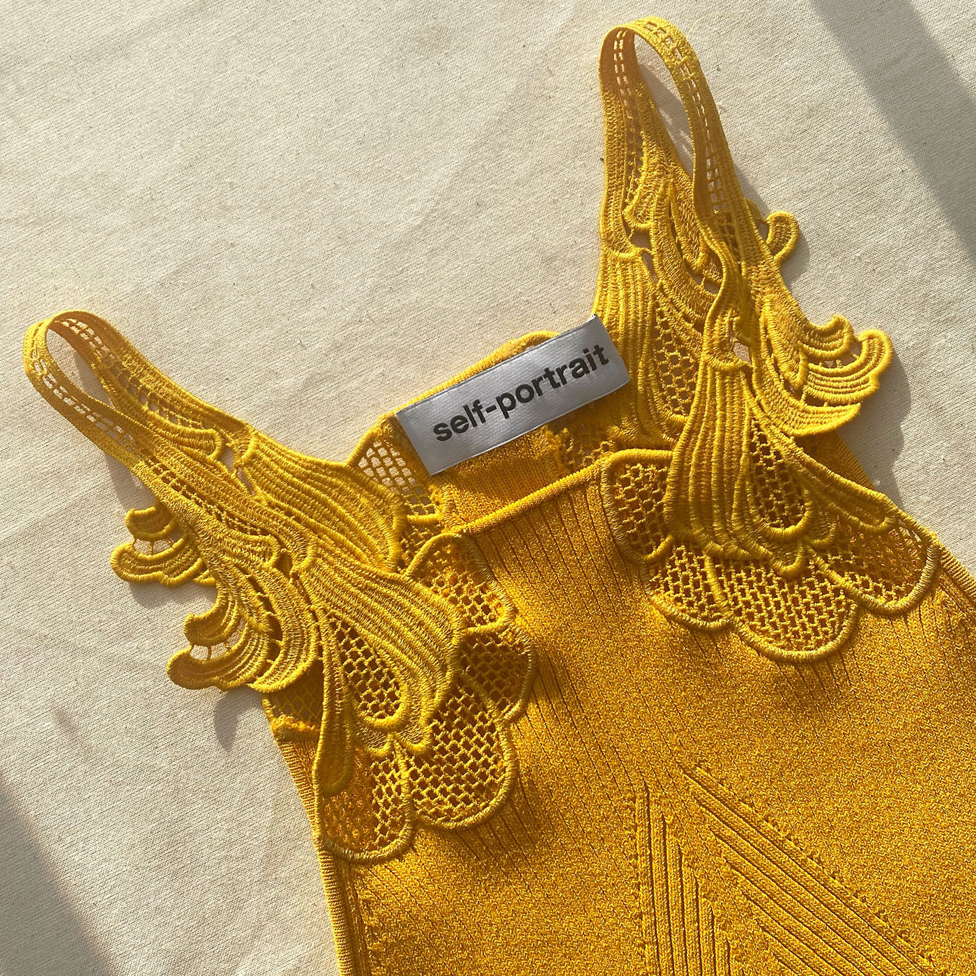 Canary Yellow Inserted Lace Knit Dress