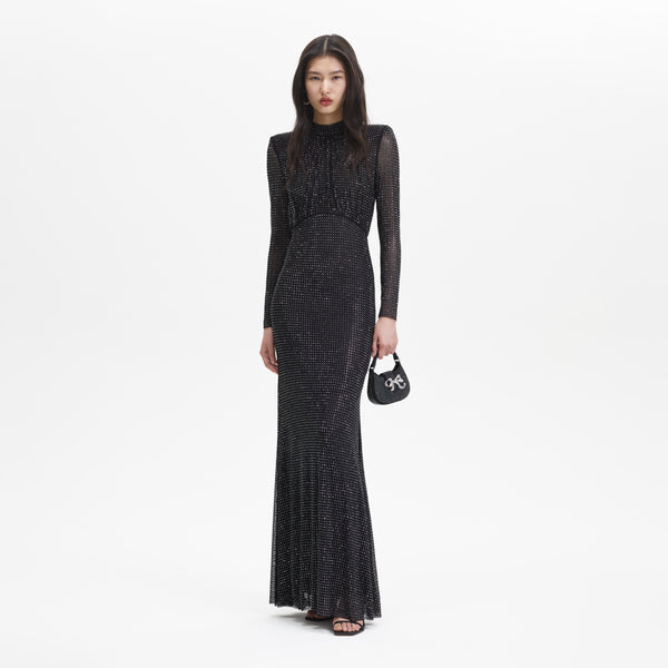 Luciene Long Sleeve Embellished Maxi Dress in Grey – Lace & Beads