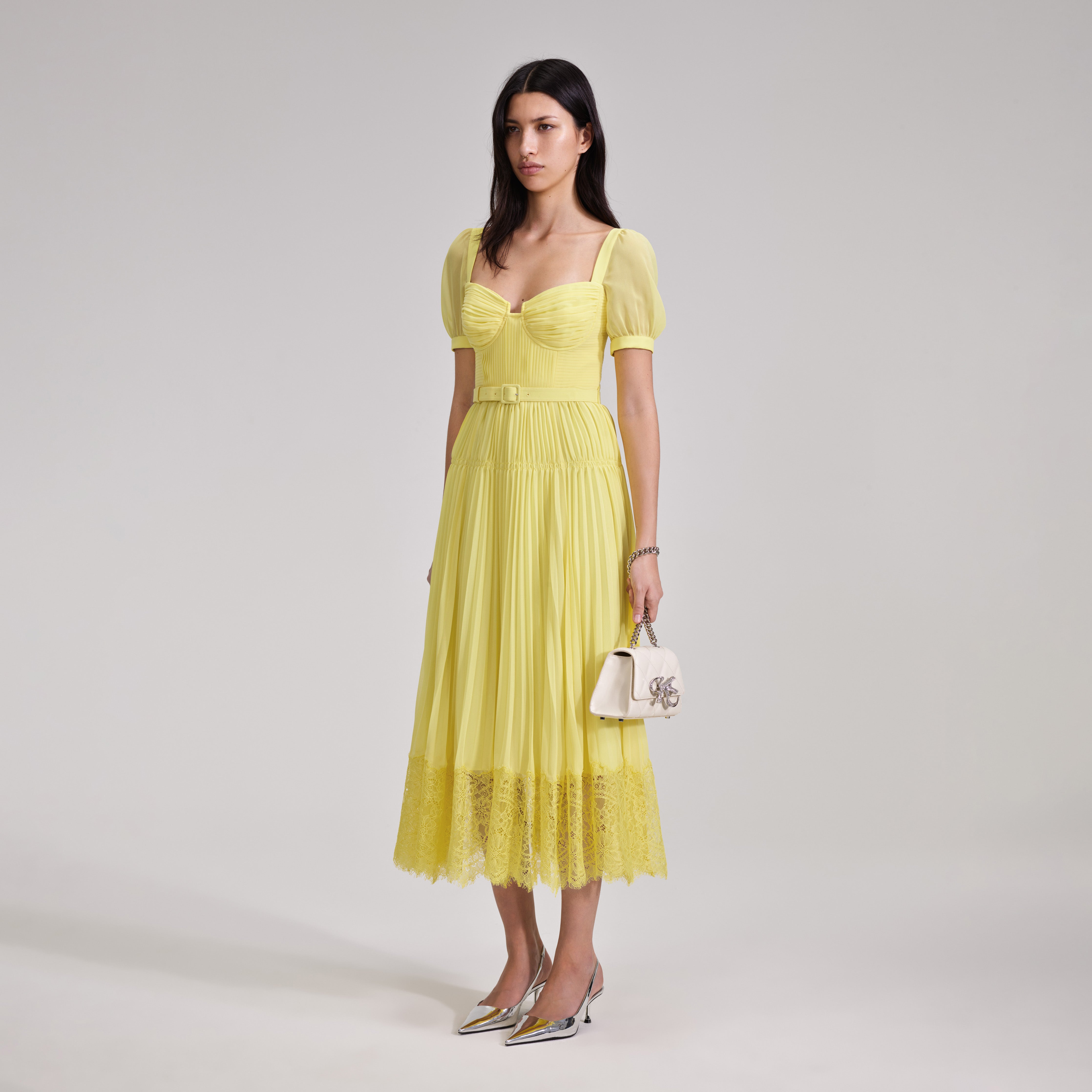 Mustard lace hotsell midi dress