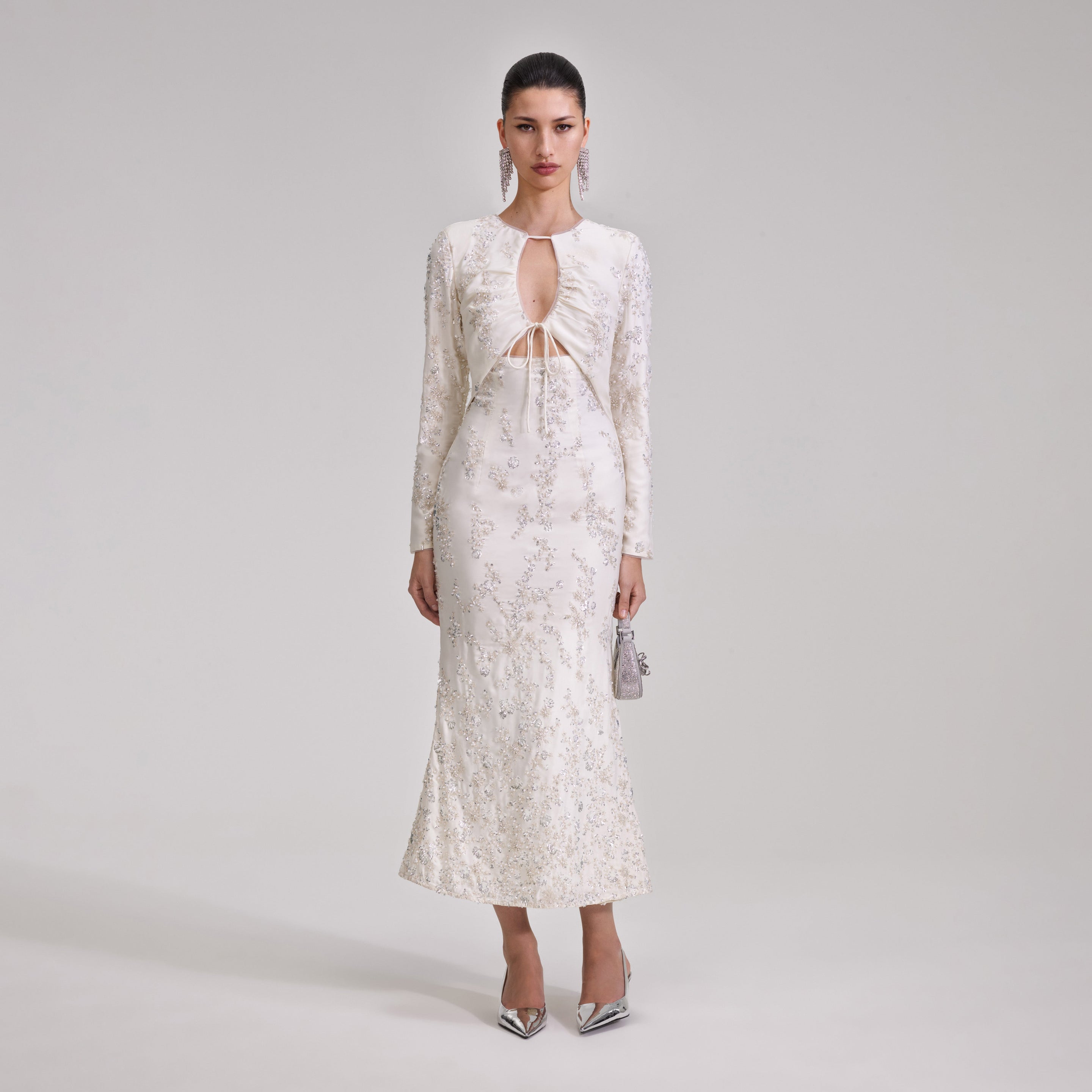 White 3D Flower Lace Midi Dress – self-portrait-US