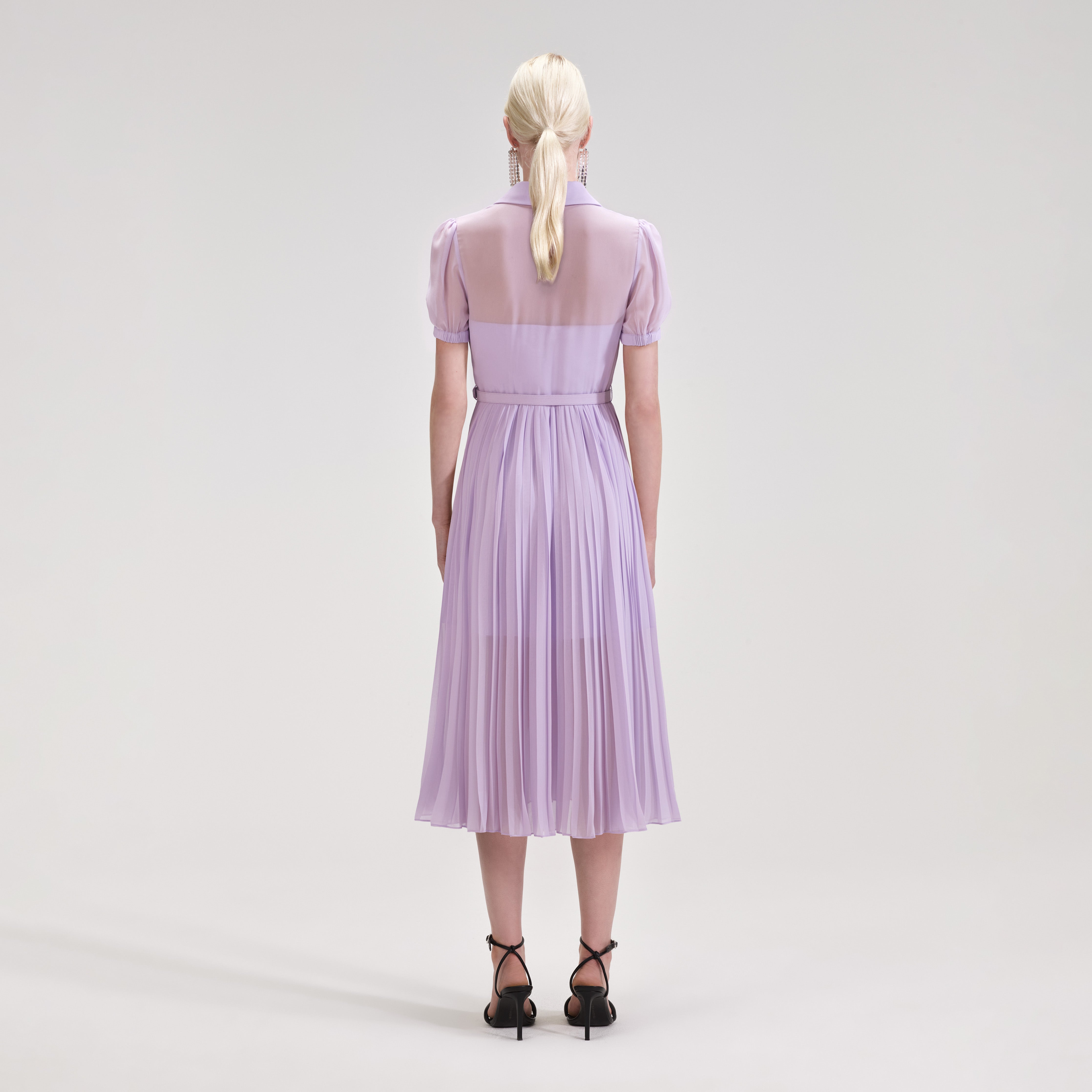 Lilac Chiffon Pleated Collar Midi Dress – self-portrait-US