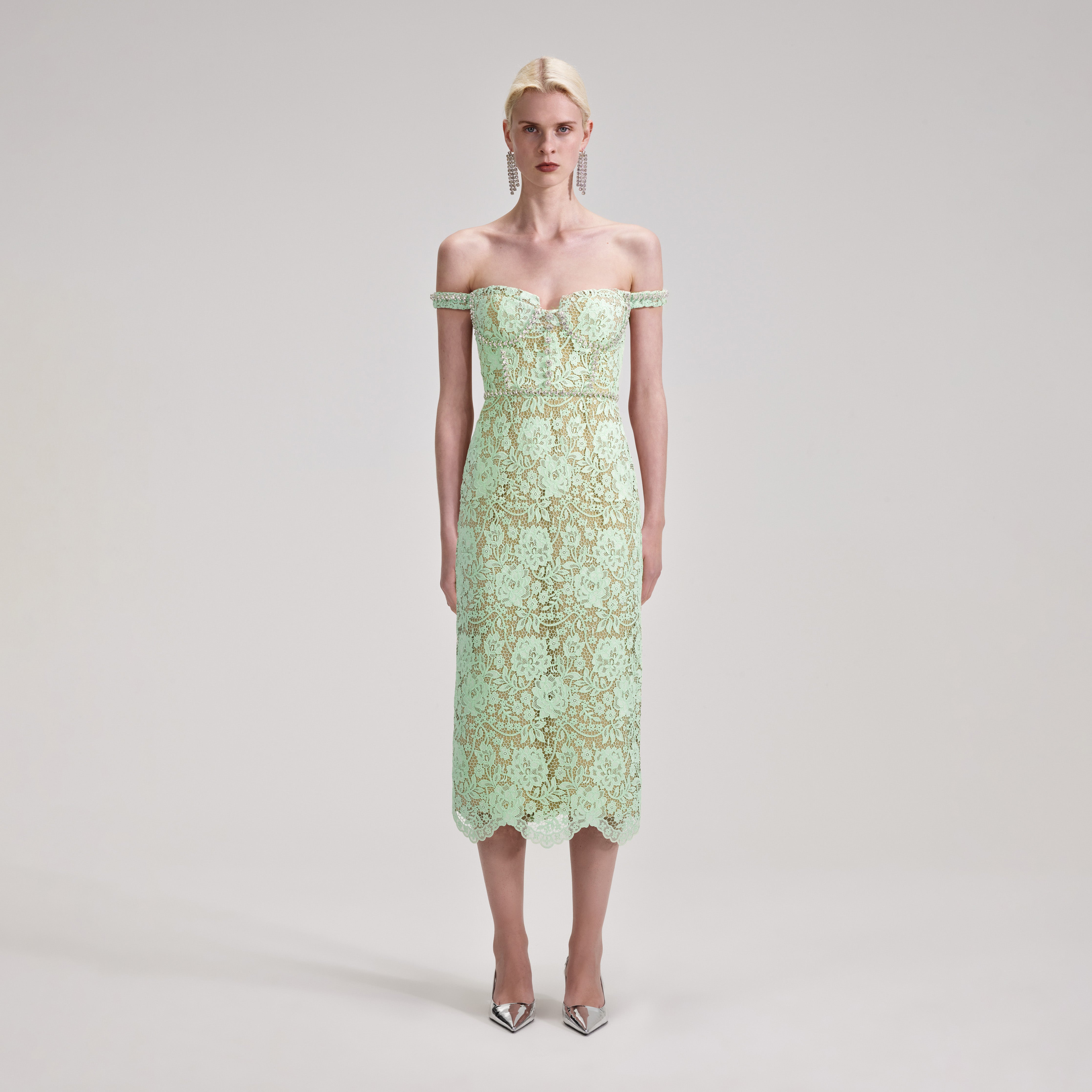 Green lace outlet midi dress