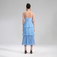 Blue Chiffon Tiered Midi Dress